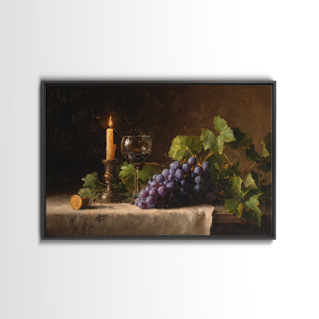 Single Grape Cluster Botanical Study Canvas Print, Winery Art, Neutral Decor, Winery Decor, Oil Painting, Vineyard, Home Decor, WIN-3x2-49