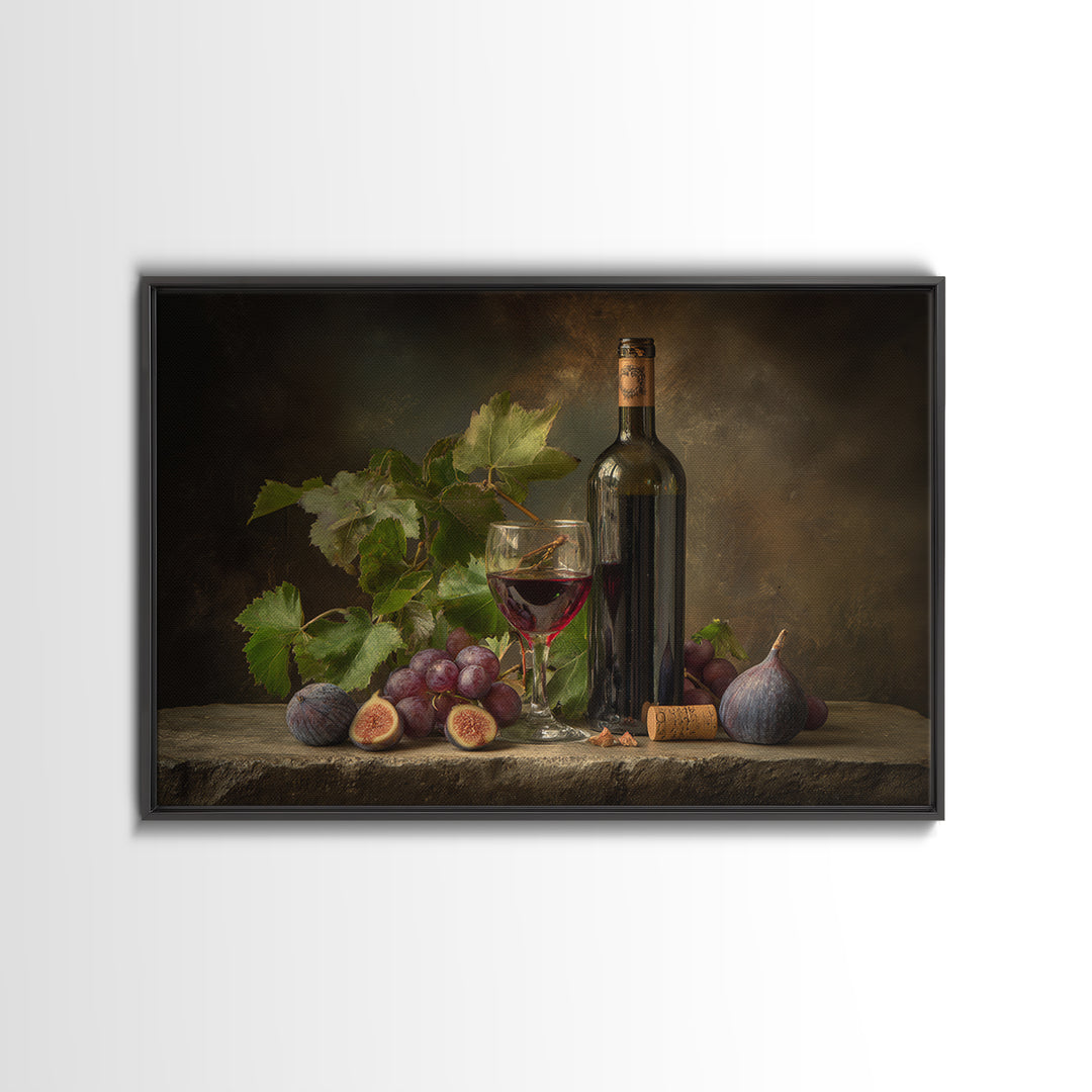 Wine Bottle and Glass Still Life Canvas Print, Winery Art, Preppy Wall Art, Winery Decor, Fine Art, Vineyard, Statement Artwork, WIN-3x2-54