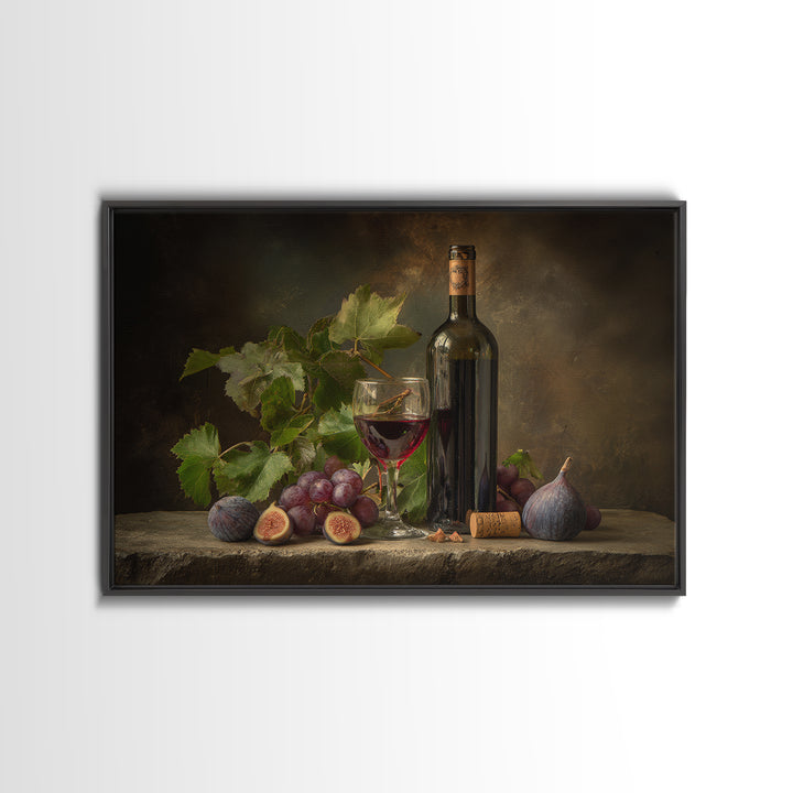 Wine Bottle and Glass Still Life Canvas Print, Winery Art, Preppy Wall Art, Winery Decor, Fine Art, Vineyard, Statement Artwork, WIN-3x2-54