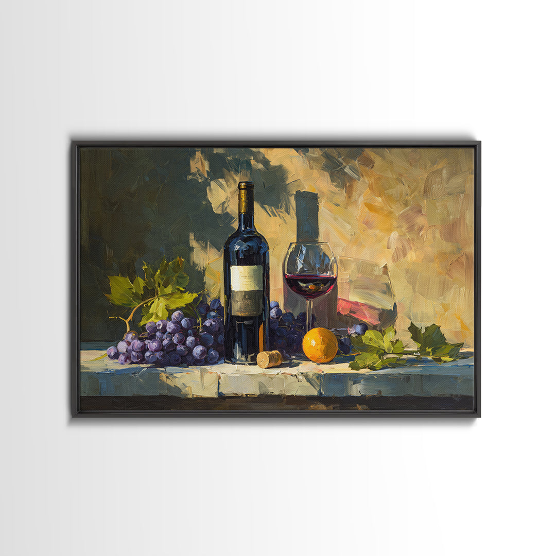 Tuscan Vineyard at Golden Hour Framed Canvas Print, Winery Art, Farmhouse Decor, Winery Decor, Oil Painting, Vineyard, WIN-3x2-55