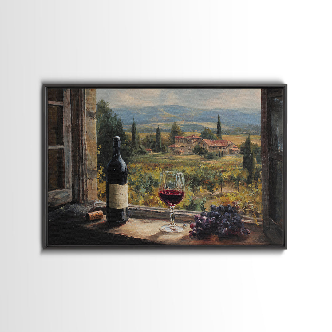 French Vineyard Hills Framed Canvas Print, Winery Art, Textured Painting, Winery Decor, Fine Art, Vineyard, Oil Painting, WIN-3x2-60