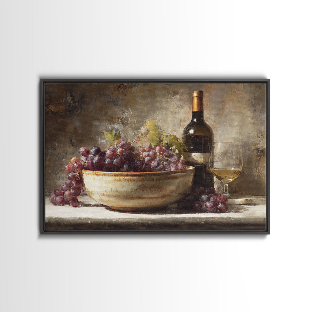 Grapes in a Ceramic Bowl with Shadows Canvas Print, Winery Art, Travel Poster, Winery Decor, Oil Painting, Vineyard, WIN-3x2-61