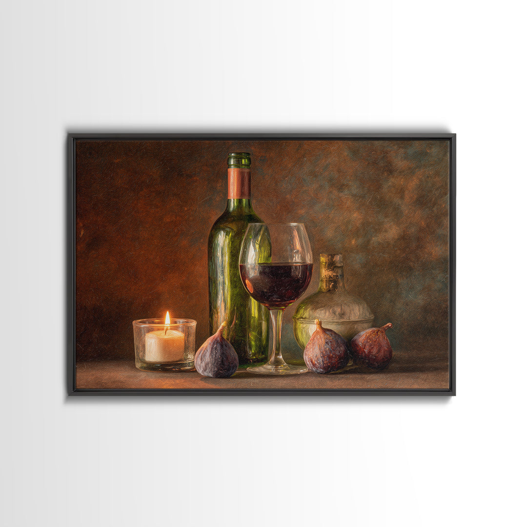 Wine Bottle and Glass Still Life Framed Canvas Print, Winery Art, Living Room Art, Winery Decor, Fine Art, Vineyard, WIN-3x2-78