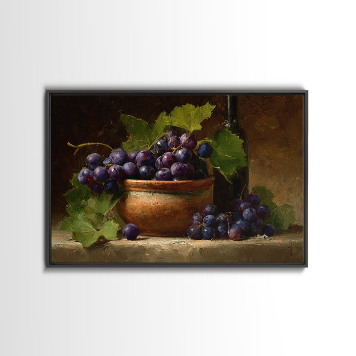 Grapes in a Ceramic Bowl with Shadows Framed Canvas Print, Winery Art, Statement Artwork, Winery Decor, Fine Art, Vineyard, WIN-3x2-85