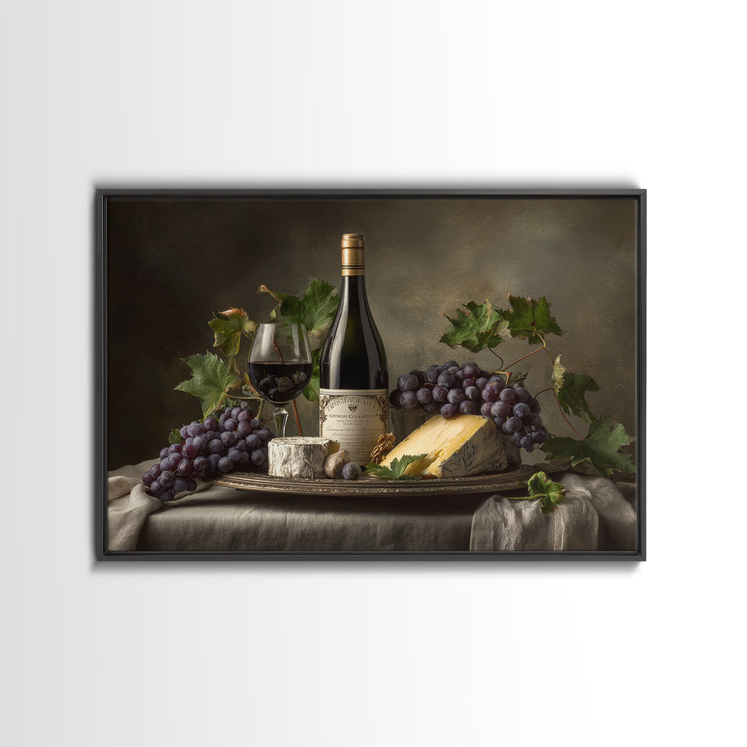 Charcuterie Board with Grapes and Cheese Canvas Print, Winery Art, Boho Decor, Winery Decor, Oil Painting, Vineyard, Art Print, WIN-3x2-89