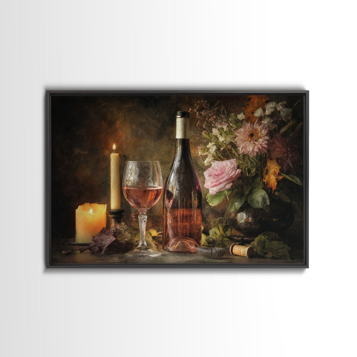 Ros Glass Beside Summer Flowers Framed Canvas Print, Winery Art, Matisse Print, Winery Decor, Fine Art, Vineyard, Luxury Decor, WIN-3x2-90