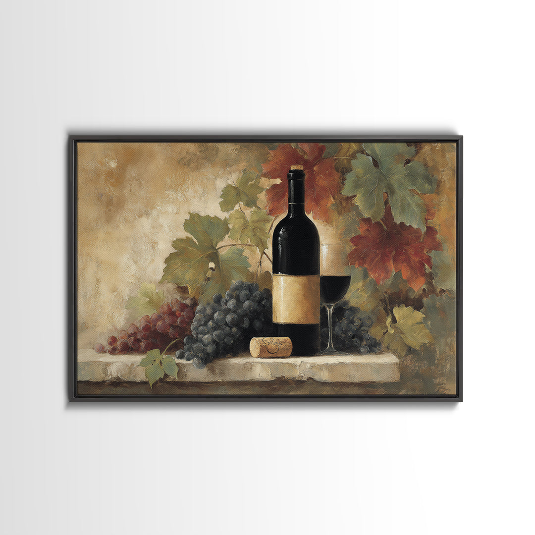 Black and Gold Wine Bottle Silhouette Framed Canvas Print, Winery Art, Painting, Winery Decor, Vineyard, Living Room Decor, WIN-3x2-92
