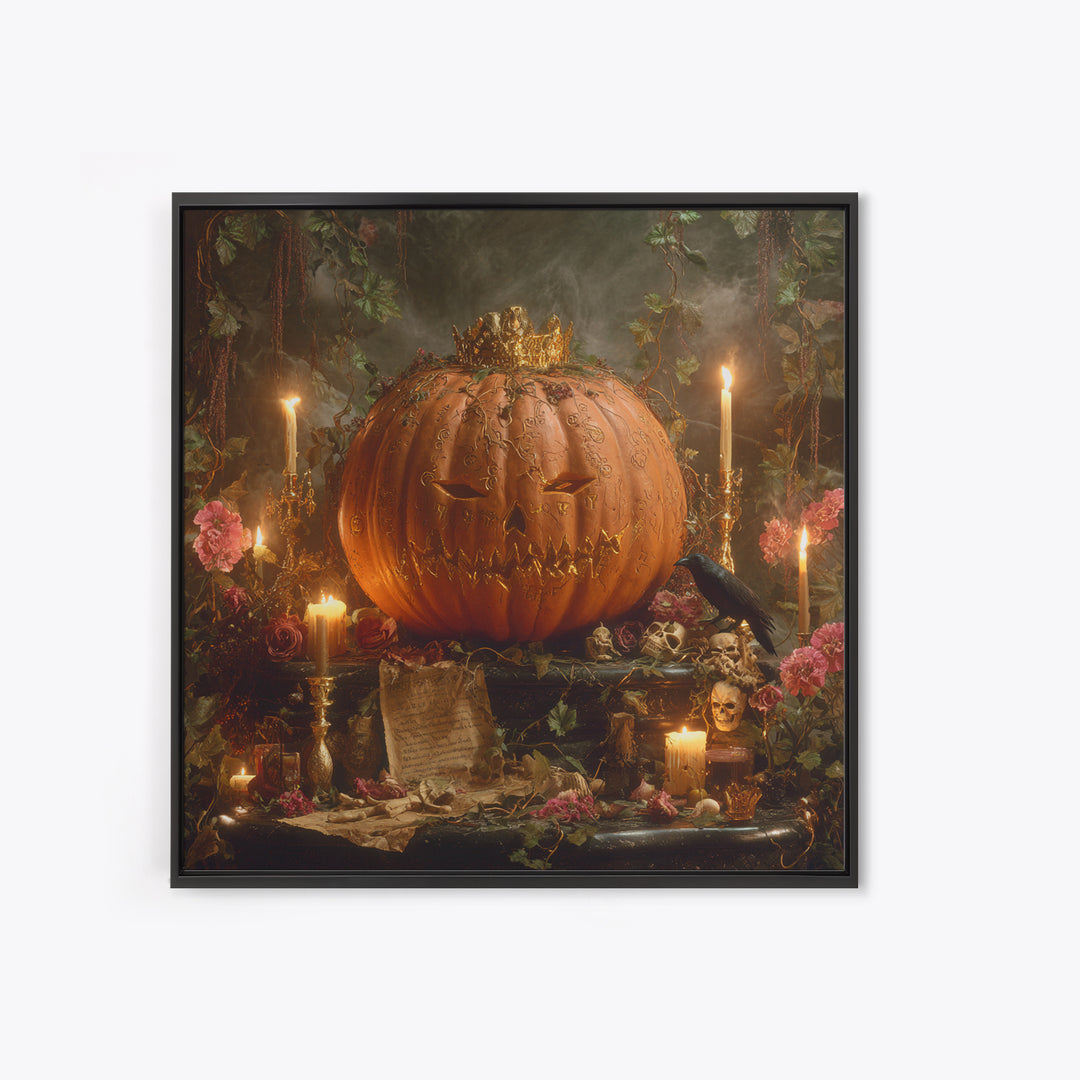 The Gold-Crowned Pumpkin Oracle - Occult Still Life, Gothic Home Decor, Square Wall Art, Canvas Print, Halloween Home Decor, Gothic Wall Art