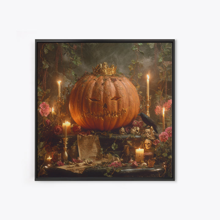 The Gold-Crowned Pumpkin Oracle - Occult Still Life, Gothic Home Decor, Square Wall Art, Canvas Print, Halloween Home Decor, Gothic Wall Art