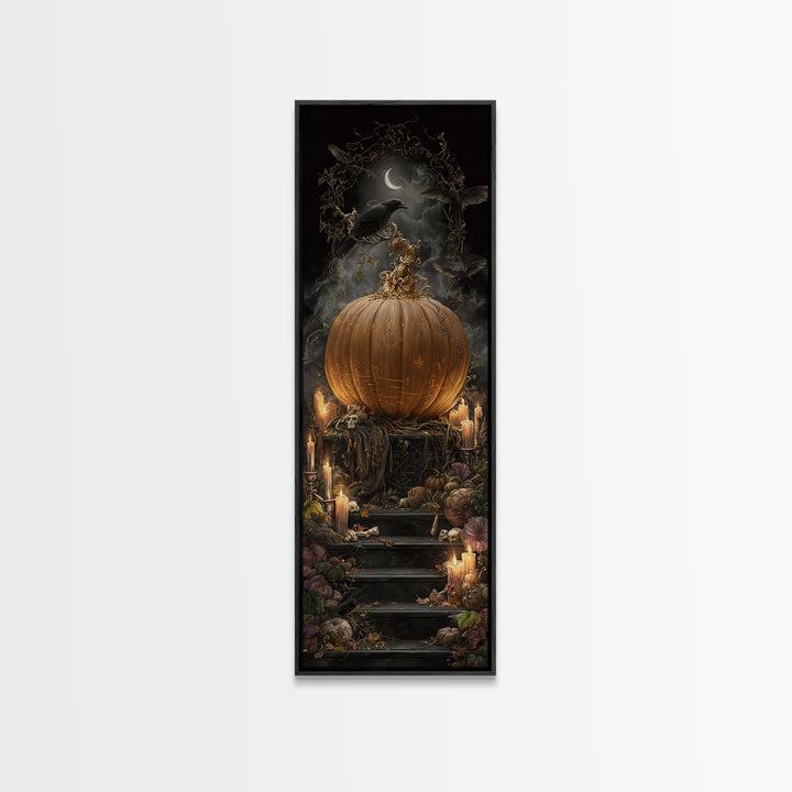 The Gold-Crowned Pumpkin Oracle - Occult Still Life, Halloween Wall Art, Tall Narrow Wall Art, Framed Canvas Print, Halloween Home Decor