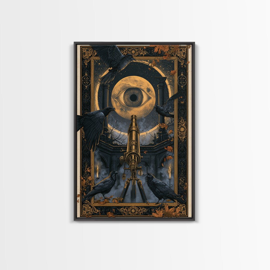 The Midnight Raven Observatory - Icon Portrait, Gothic Home Decor, Vertical Wall Art, Canvas Print, Halloween Home Decor, Gothic Wall Art
