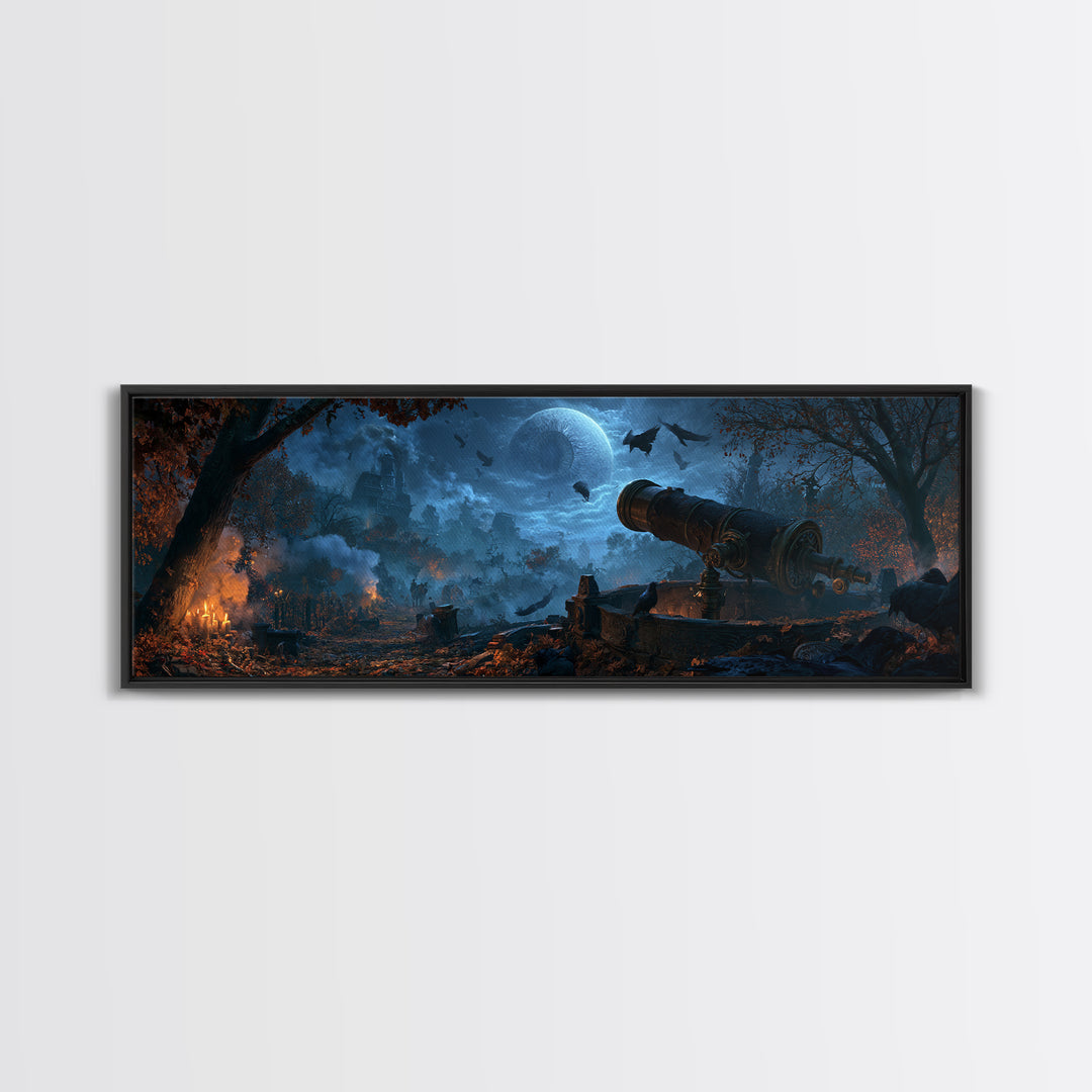 The Midnight Raven Observatory - Environmental Panorama, Gothic Home Decor, Extra Wide Wall Art, Canvas Print, Halloween Home Decor
