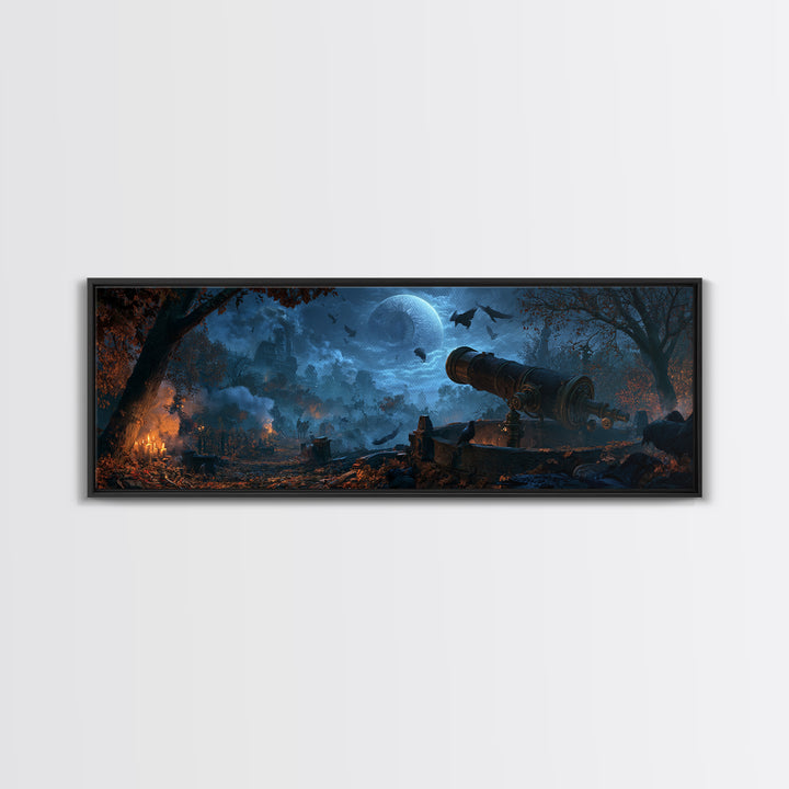 The Midnight Raven Observatory - Environmental Panorama, Gothic Home Decor, Extra Wide Wall Art, Canvas Print, Halloween Home Decor