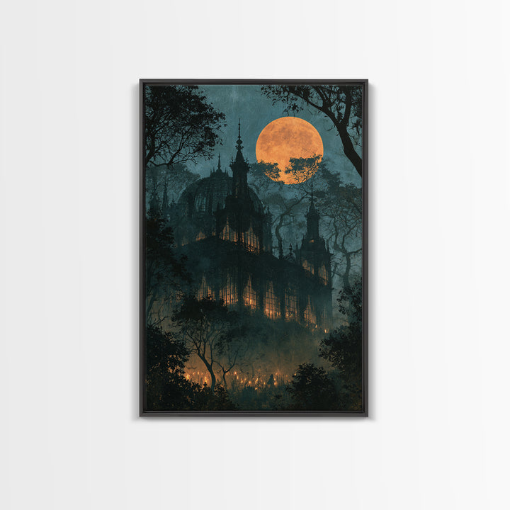 The Black Lace Haunted Conservatory - Icon Portrait, Halloween Wall Art, Vertical Wall Art, Framed Canvas Print, Halloween Home Decor