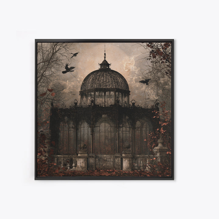 The Black Lace Haunted Conservatory - Icon Portrait, Spooky Wall Decor, Square Wall Art, Framed Canvas Print, Halloween Home Decor