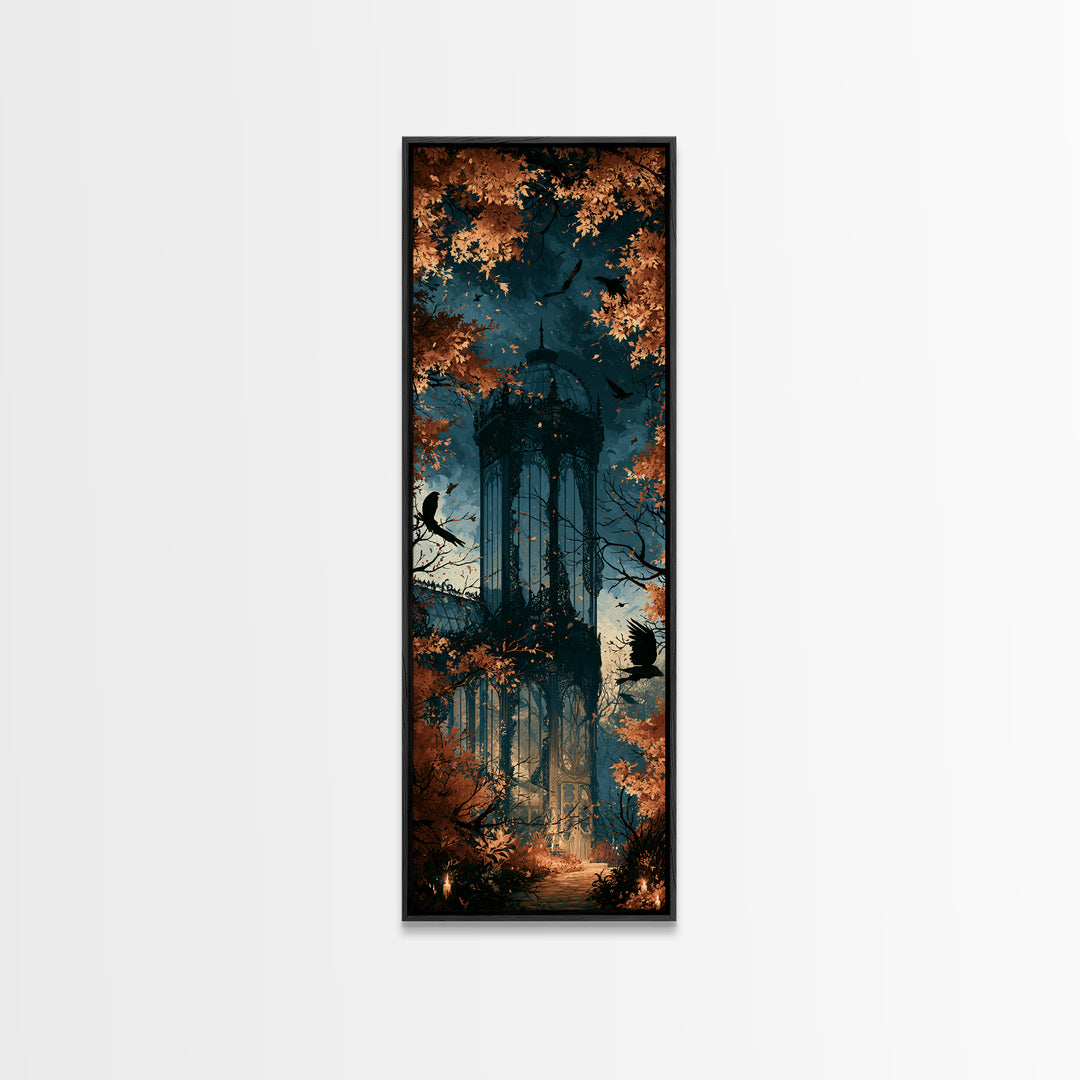 The Black Lace Haunted Conservatory - Icon Portrait, Spooky Wall Decor, Tall Narrow Wall Art, Framed Canvas Print, Halloween Home Decor