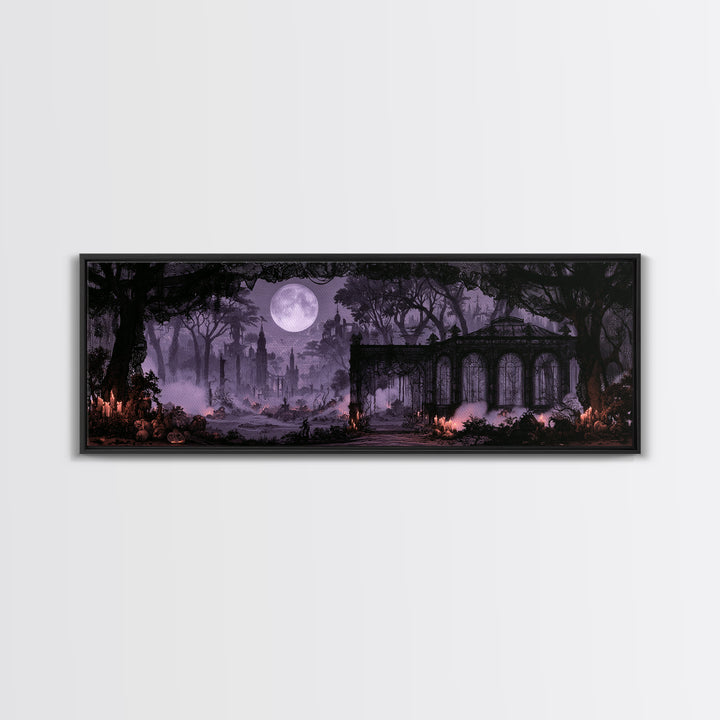 The Black Lace Haunted Conservatory - Environmental Panorama, Halloween Wall Art, Extra Wide Wall Art, Framed Canvas Print, Gothic Wall Art