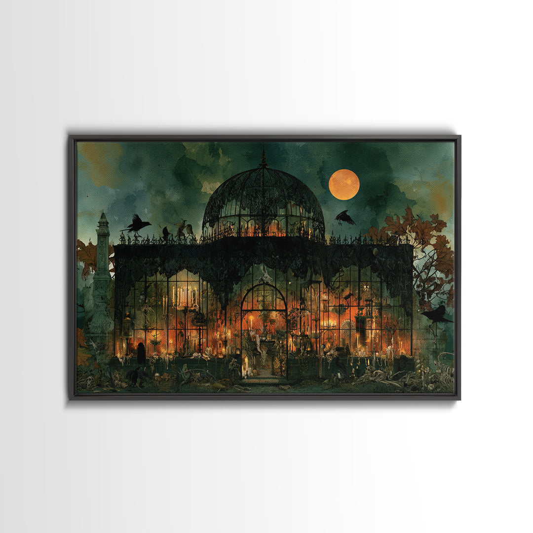 The Black Lace Haunted Conservatory - Occult Still Life, Macabre Halloween Art, Landscape Wall Art, Framed Canvas Print, Gothic Wall Art