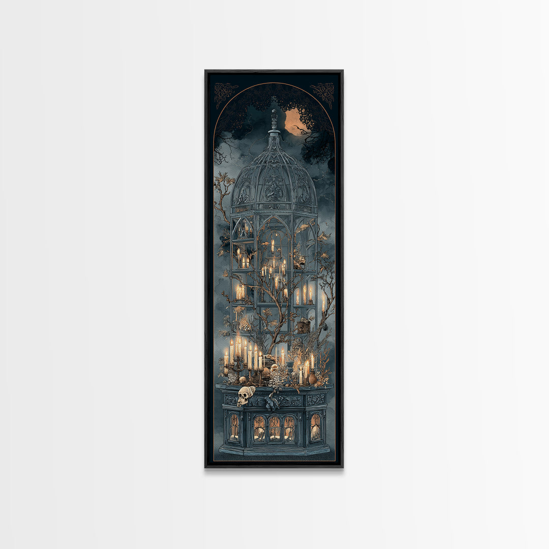 The Black Lace Haunted Conservatory - Occult Still Life, Dark Fantasy Wall Art, Tall Narrow Wall Art, Canvas Print, Halloween Home Decor