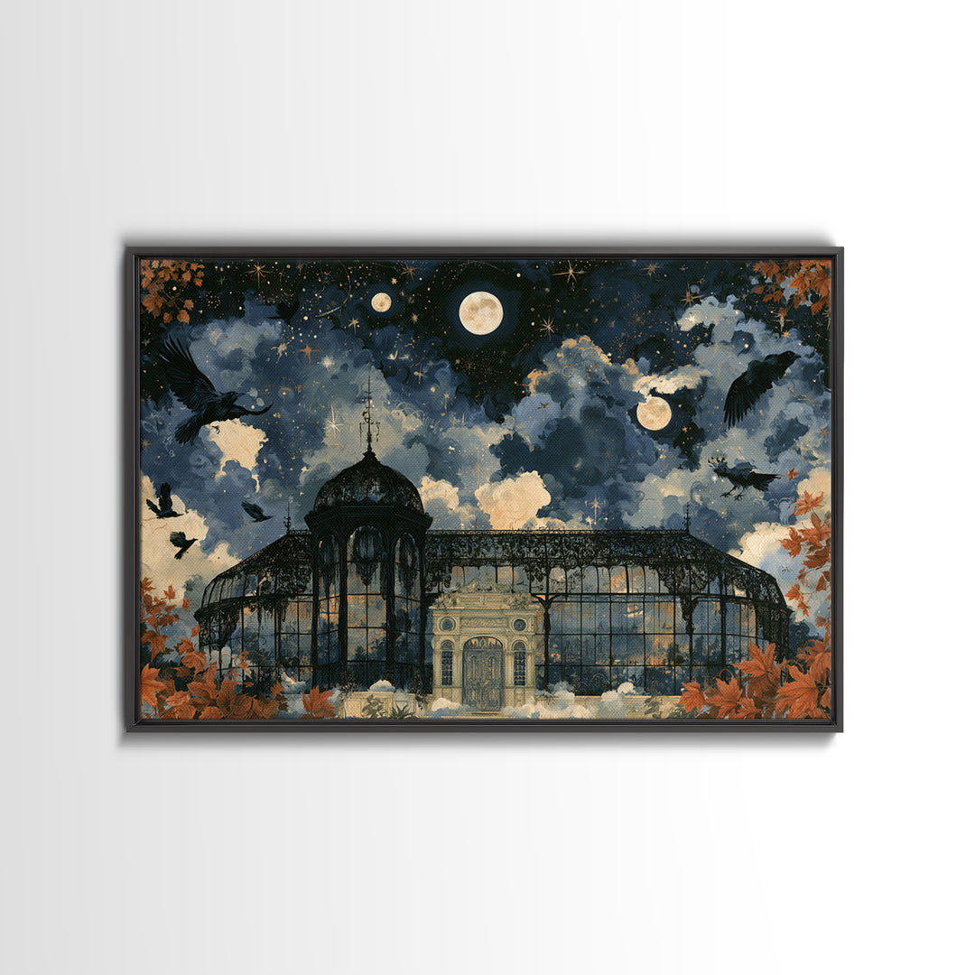 The Black Lace Haunted Conservatory - Surreal Celestial Vision, Gothic Home Decor, Landscape Wall Art, Canvas Print, Halloween Home Decor