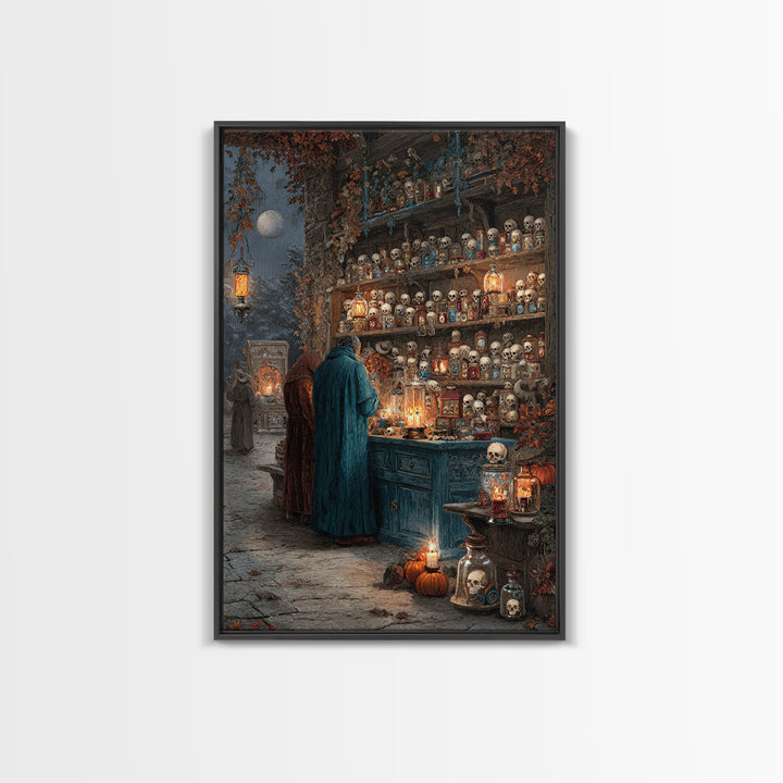 The Candlelit Skull Apothecary - Procession Scene, Gothic Home Decor, Vertical Wall Art, Canvas Print, Halloween Home Decor, Gothic Wall Art