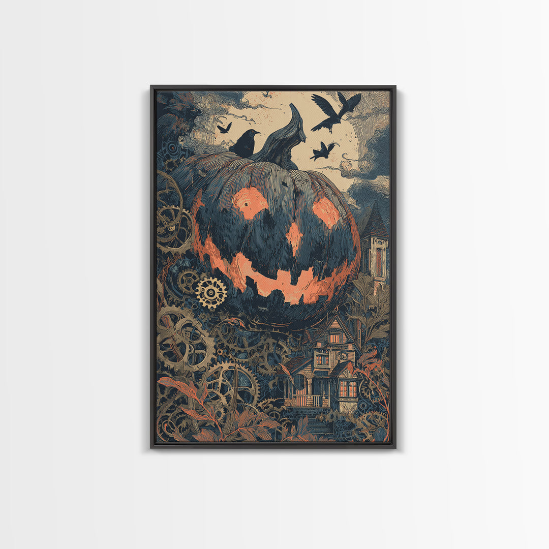The Clockwork Jack-O-Lantern - Icon Portrait, Halloween Wall Art, Vertical Wall Art, Framed Canvas Print, Halloween Home Decor