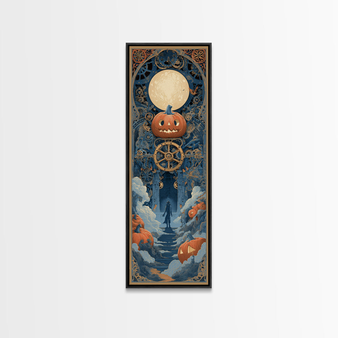 The Clockwork Jack-O-Lantern - Icon Portrait, Halloween Wall Art, Tall Narrow Wall Art, Framed Canvas Print, Halloween Home Decor