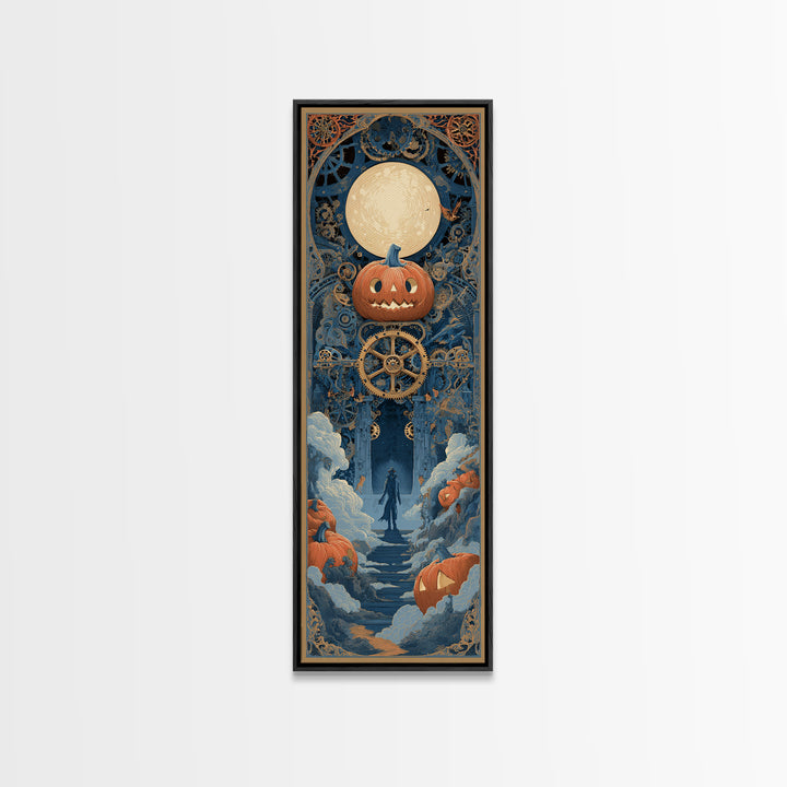 The Clockwork Jack-O-Lantern - Icon Portrait, Halloween Wall Art, Tall Narrow Wall Art, Framed Canvas Print, Halloween Home Decor