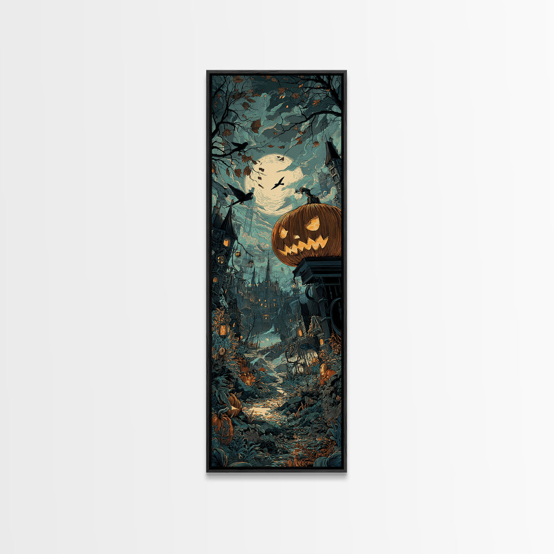 The Clockwork Jack-O-Lantern - Environmental Panorama, Dark Fantasy Wall Art, Tall Narrow Wall Art, Canvas Print, Halloween Home Decor