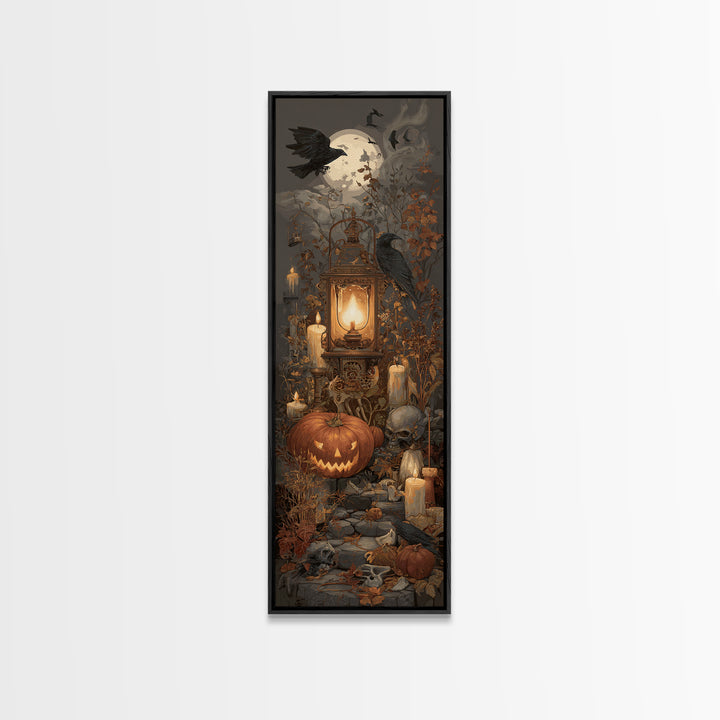 The Clockwork Jack-O-Lantern - Occult Still Life, Halloween Wall Art, Tall Narrow Wall Art, Framed Canvas Print, Halloween Home Decor