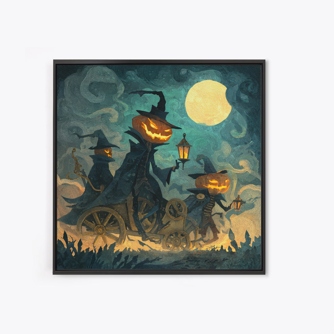 The Clockwork Jack-O-Lantern - Procession Scene, Spooky Wall Decor, Square Wall Art, Framed Canvas Print, Halloween Home Decor
