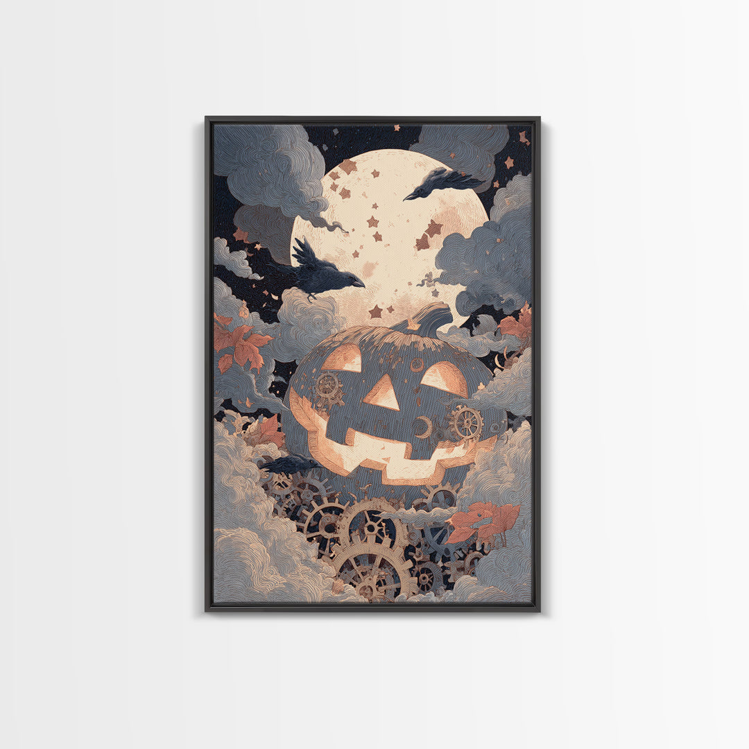 The Clockwork Jack-O-Lantern - Surreal Celestial Vision, Dark Fantasy Wall Art, Vertical Wall Art, Canvas Print, Halloween Home Decor