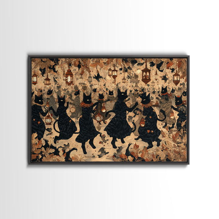 The Moonlit Cat Masquerade - Procession Scene, Dark Fantasy Wall Art, Landscape Wall Art, Canvas Print, Halloween Home Decor