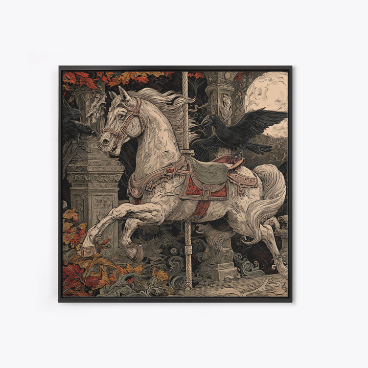 The Graveyard Carousel - Icon Portrait, Halloween Wall Art, Square Wall Art, Framed Canvas Print, Halloween Home Decor, Gothic Wall Art