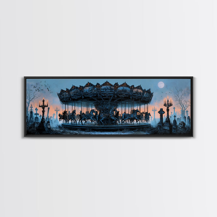 The Graveyard Carousel - Icon Portrait, Dark Fantasy Wall Art, Extra Wide Wall Art, Canvas Print, Halloween Home Decor, Gothic Wall Art