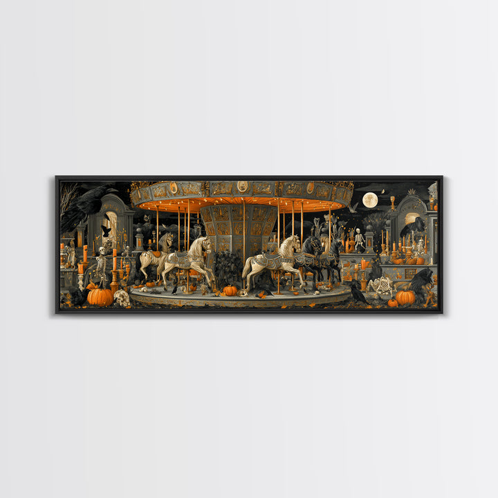 The Graveyard Carousel - Occult Still Life, Gothic Home Decor, Extra Wide Wall Art, Canvas Print, Halloween Home Decor, Gothic Wall Art