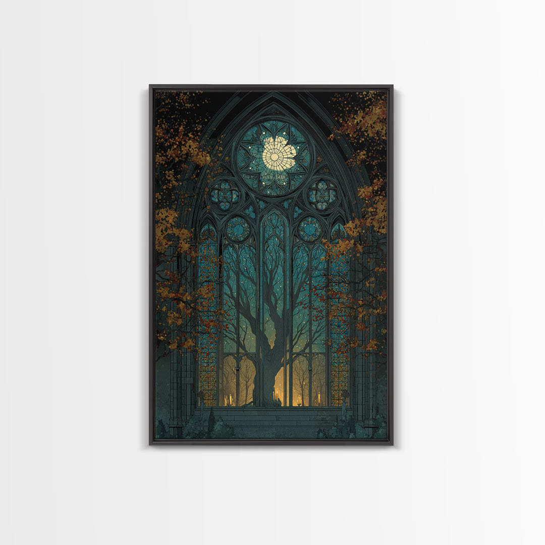 The Spiderweb Cathedral Window - Icon Portrait, Dark Fantasy Wall Art, Vertical Wall Art, Canvas Print, Halloween Home Decor