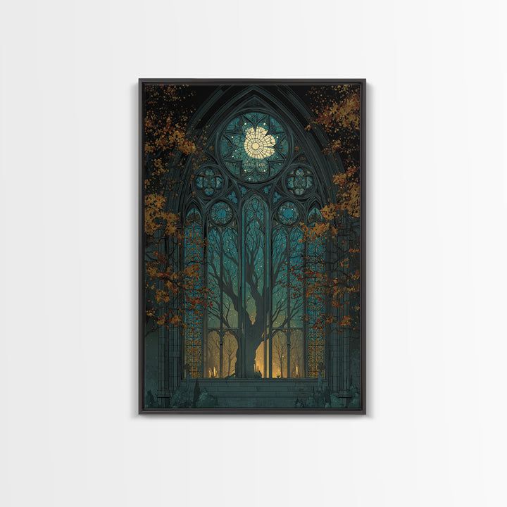 The Spiderweb Cathedral Window - Icon Portrait, Dark Fantasy Wall Art, Vertical Wall Art, Canvas Print, Halloween Home Decor