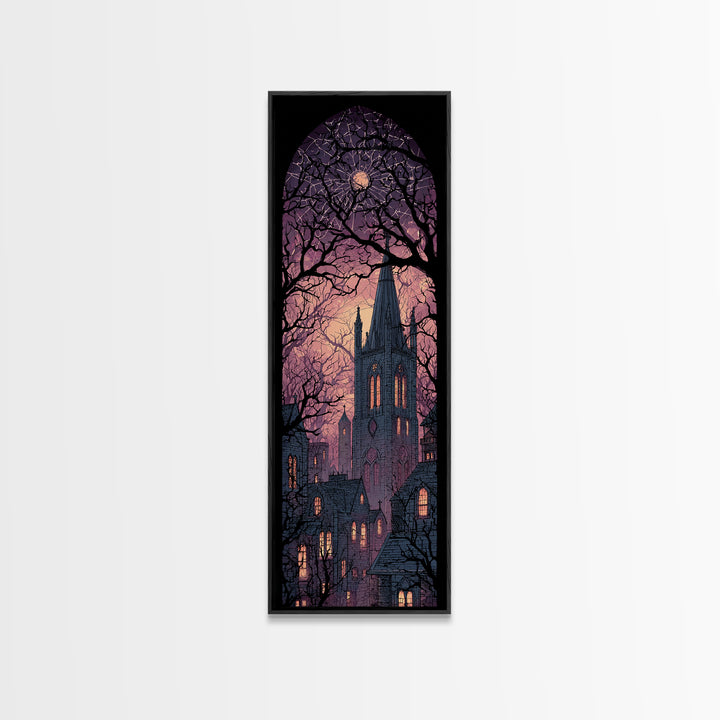 The Spiderweb Cathedral Window - Icon Portrait, Spooky Wall Decor, Tall Narrow Wall Art, Framed Canvas Print, Halloween Home Decor