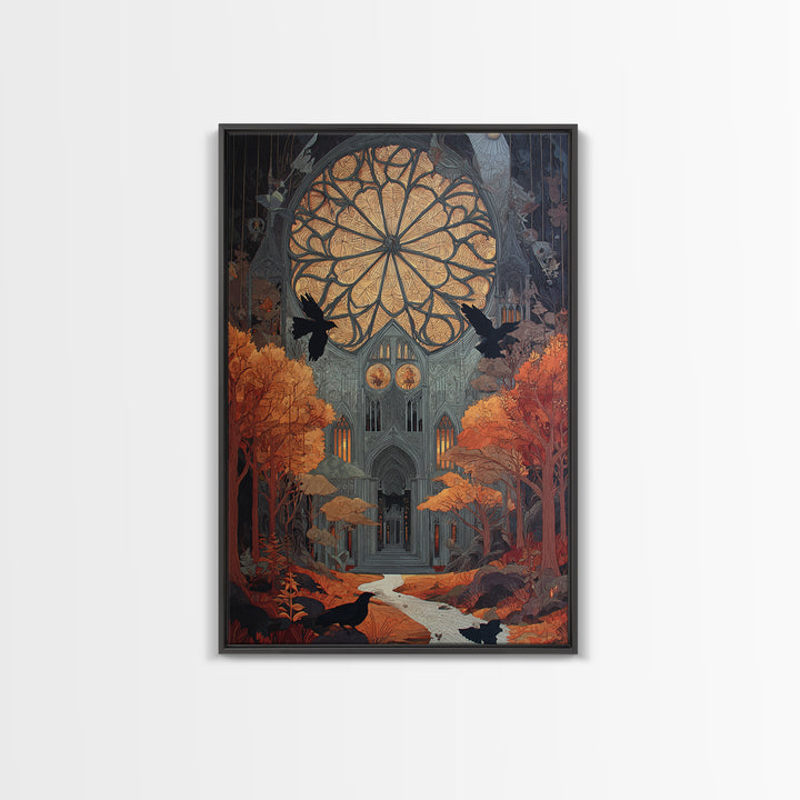 The Spiderweb Cathedral Window - Environmental Panorama, Gothic Home Decor, Vertical Wall Art, Canvas Print, Halloween Home Decor