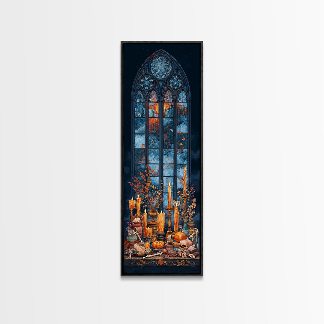 The Spiderweb Cathedral Window - Occult Still Life, Occult Wall Decor, Tall Narrow Wall Art, Canvas Print, Halloween Home Decor
