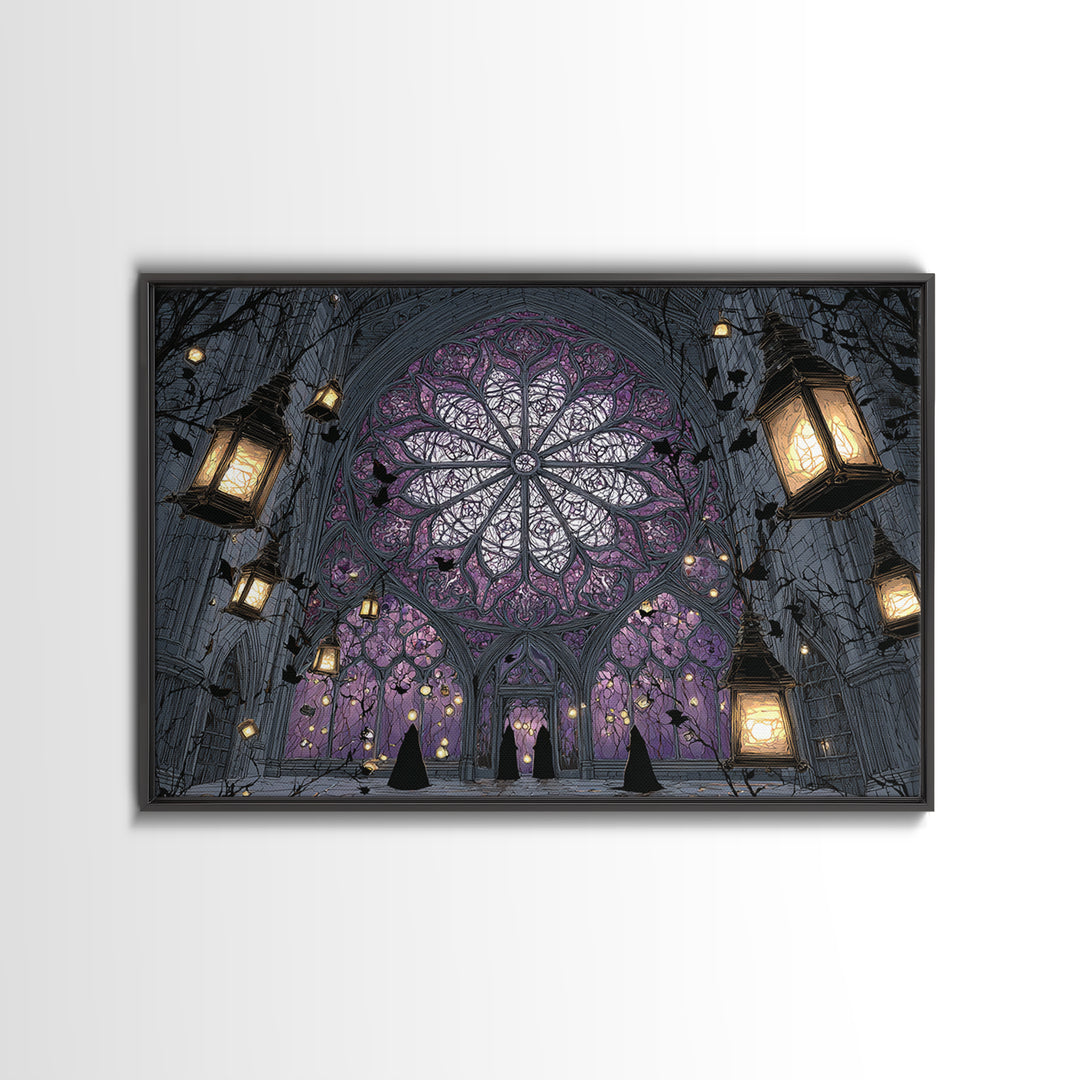 The Spiderweb Cathedral Window - Procession Scene, Occult Wall Decor, Landscape Wall Art, Canvas Print, Halloween Home Decor