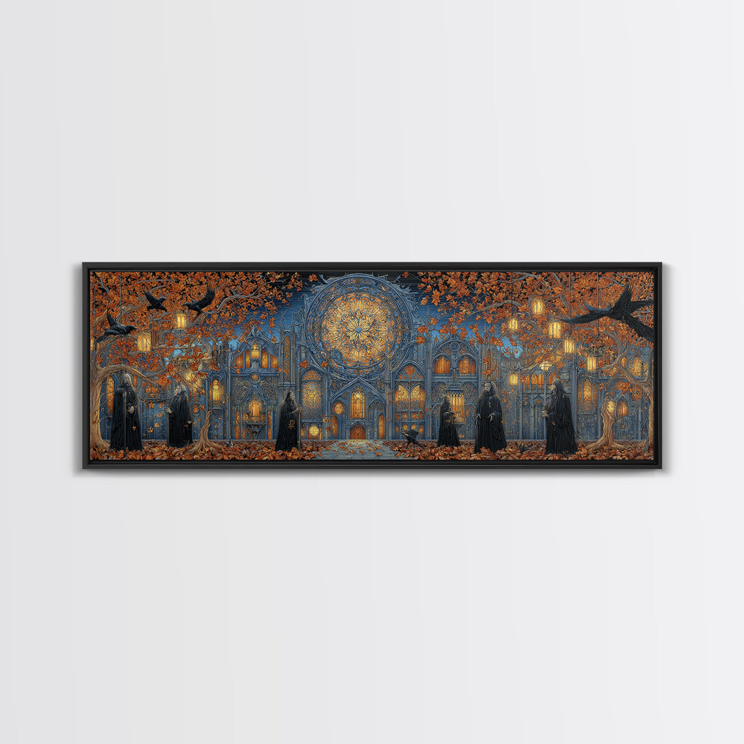 The Spiderweb Cathedral Window - Procession Scene, Occult Wall Decor, Extra Wide Wall Art, Canvas Print, Halloween Home Decor