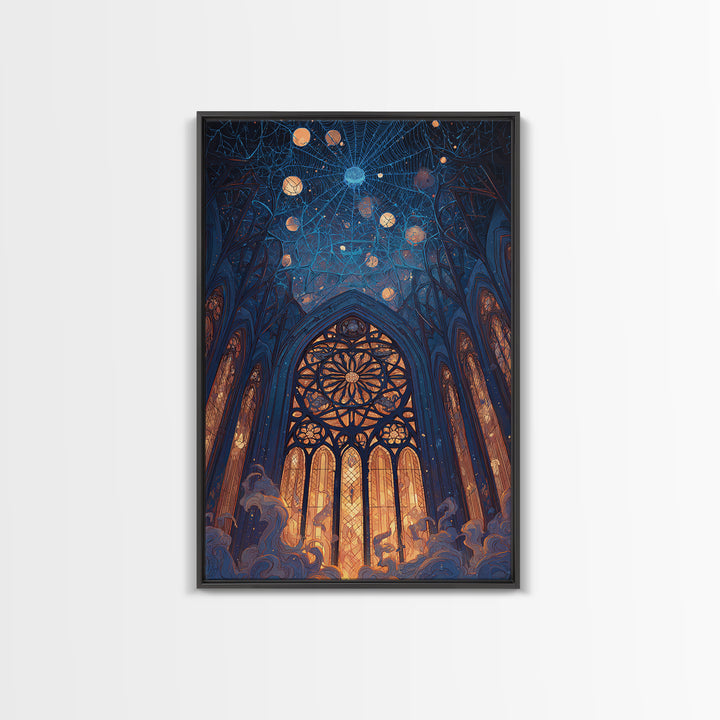 The Spiderweb Cathedral Window - Surreal Celestial Vision, Gothic Home Decor, Vertical Wall Art, Canvas Print, Halloween Home Decor