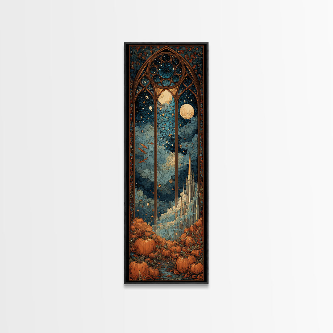 The Spiderweb Cathedral Window - Surreal Celestial Vision, Macabre Halloween Art, Tall Narrow Wall Art, Framed Canvas Print, Gothic Wall Art
