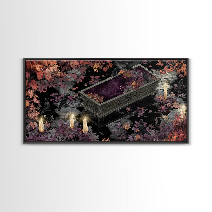 The Floating Coffin Garden - Icon Portrait, Halloween Wall Art, Wide Panoramic Art, Framed Canvas Print, Halloween Home Decor