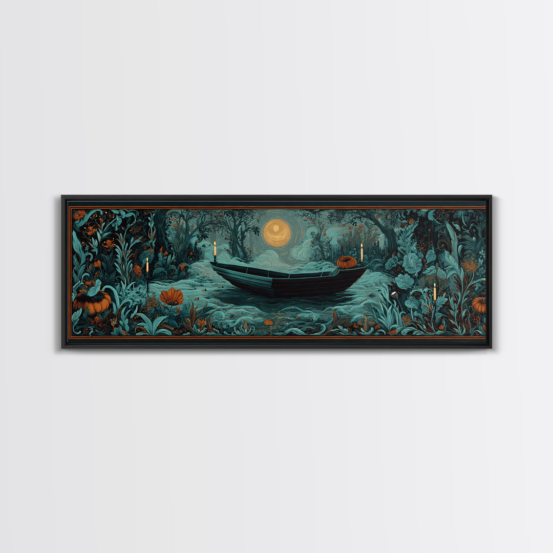 The Floating Coffin Garden - Icon Portrait, Gothic Home Decor, Extra Wide Wall Art, Canvas Print, Halloween Home Decor, Gothic Wall Art