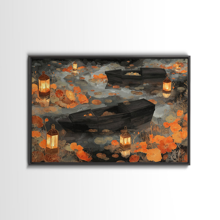 The Floating Coffin Garden - Environmental Panorama, Gothic Home Decor, Landscape Wall Art, Canvas Print, Halloween Home Decor