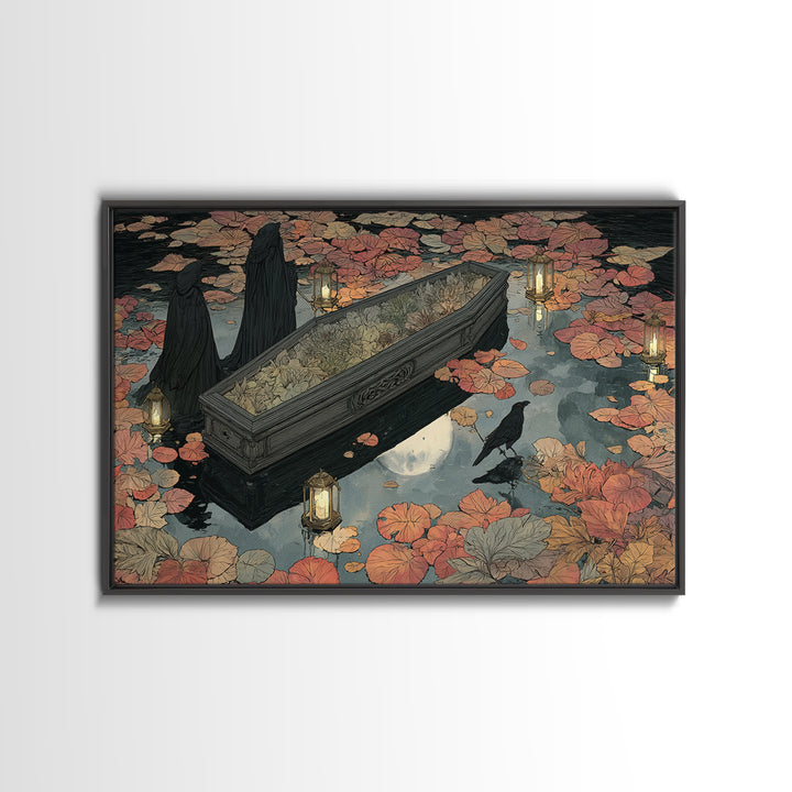 The Floating Coffin Garden - Procession Scene, Gothic Home Decor, Landscape Wall Art, Canvas Print, Halloween Home Decor, Gothic Wall Art