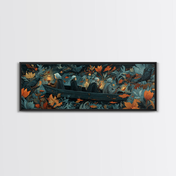 The Floating Coffin Garden - Procession Scene, Halloween Wall Art, Extra Wide Wall Art, Framed Canvas Print, Halloween Home Decor